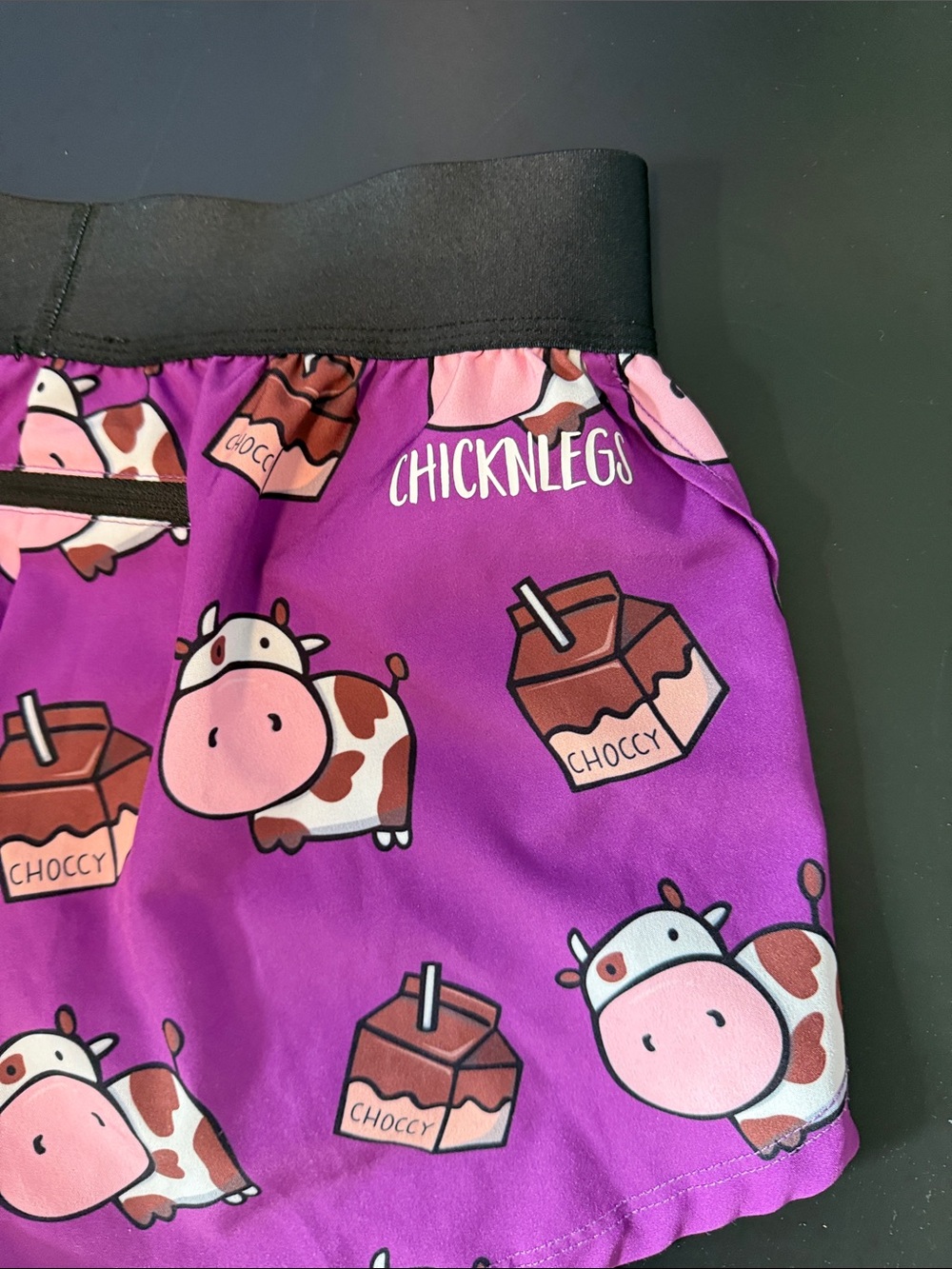 Chicknlegs Women's Purple Cow Print Athletic Shorts - Picture 6 of 9